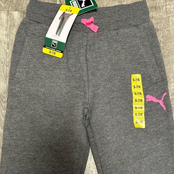 Girls Youth Puma Kids Small 7 - 8 Joggers Pants Sweats Gray Pink Pockets NWT - Picture 5 of 7